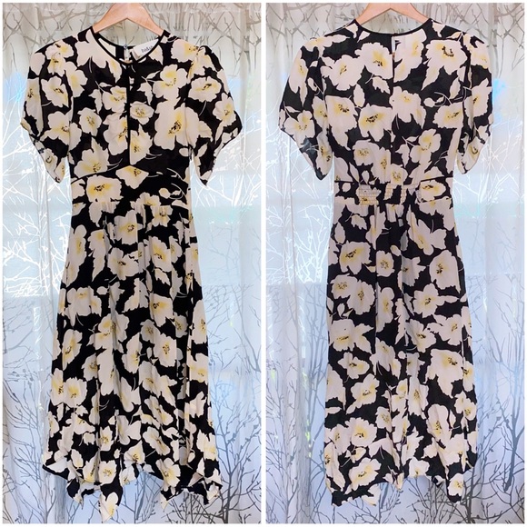 BA&SH black white yellow Robe Fairy floral print midi dress - Picture 8 of 13